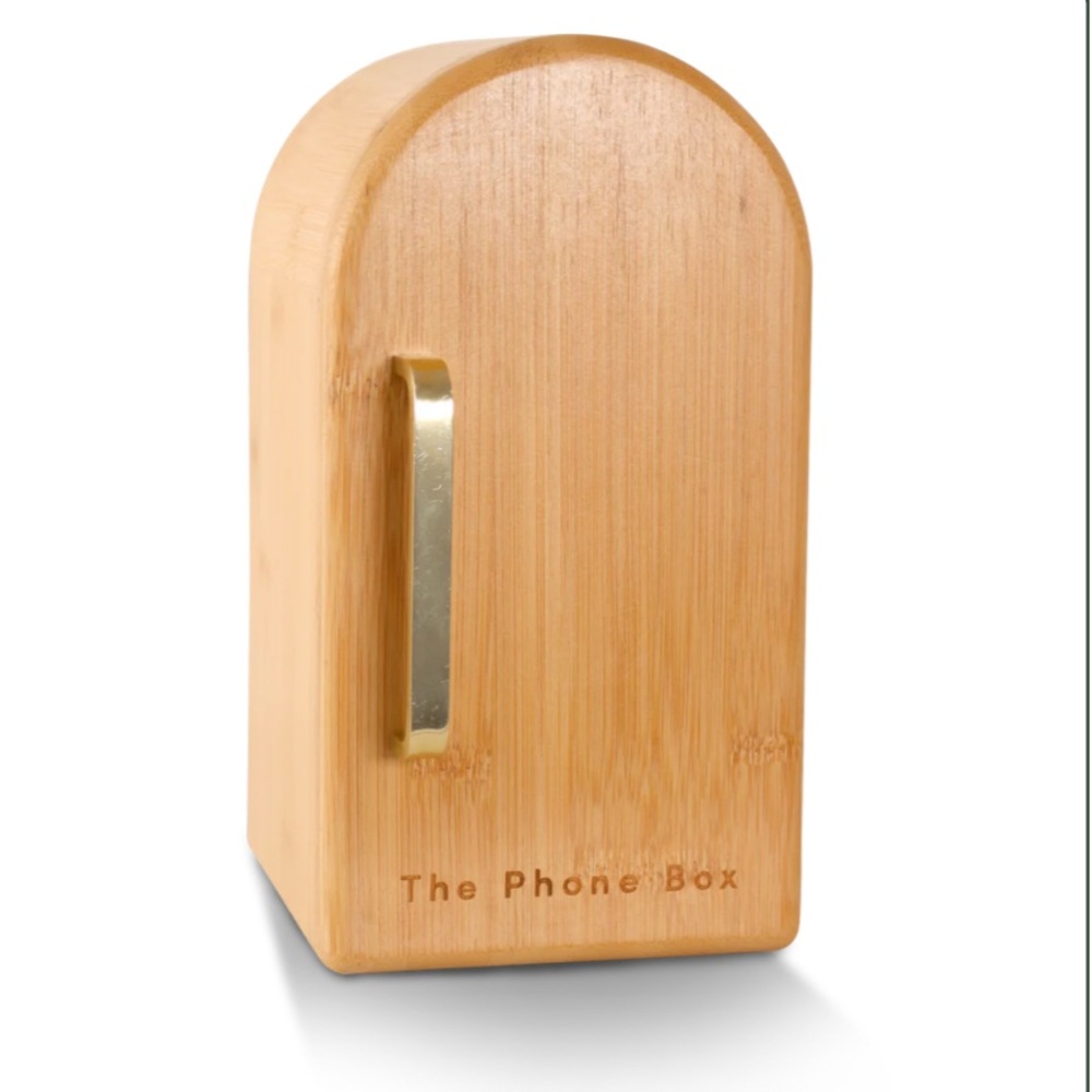 The Phone Box in Natural Wood with Gold Handle